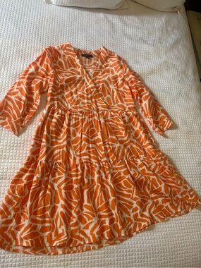 Rachel Zoe Orange and White Abstract Print Dress size S